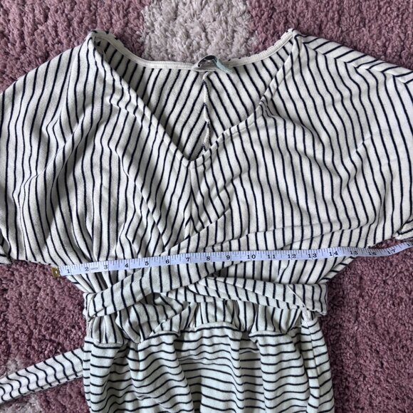 Anthropologie Pazienza Terry Cloth Criss Cross Tie Midi Dress Ivory/ Navy Medium - Picture 6 of 9